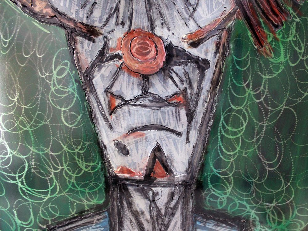 Tableaux - Tableau métal Hommage à Bernard Buffet - Clown Vert - PHILIPPE BUIL SCULPTEUR