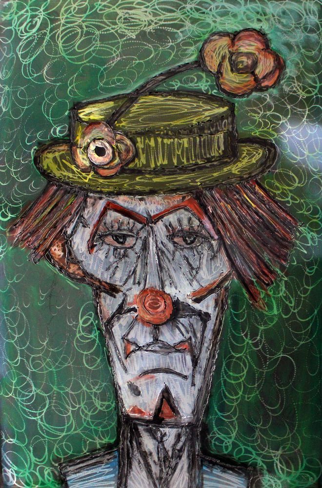 Tableaux - Tableau métal Hommage à Bernard Buffet - Clown Vert - PHILIPPE BUIL SCULPTEUR