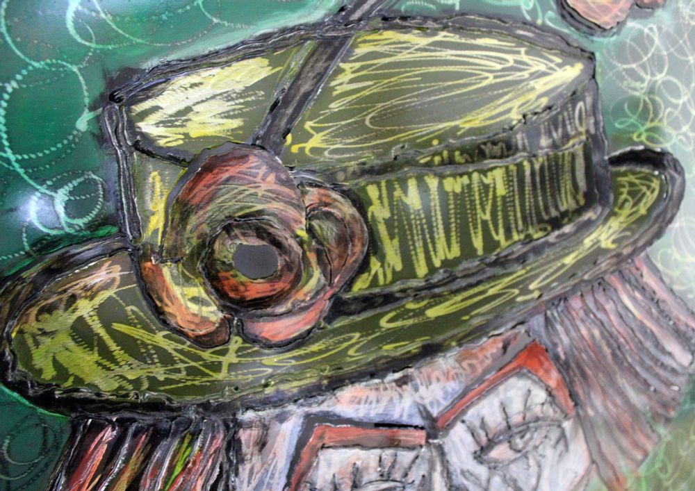 Tableaux - Tableau métal Hommage à Bernard Buffet - Clown Vert - PHILIPPE BUIL SCULPTEUR