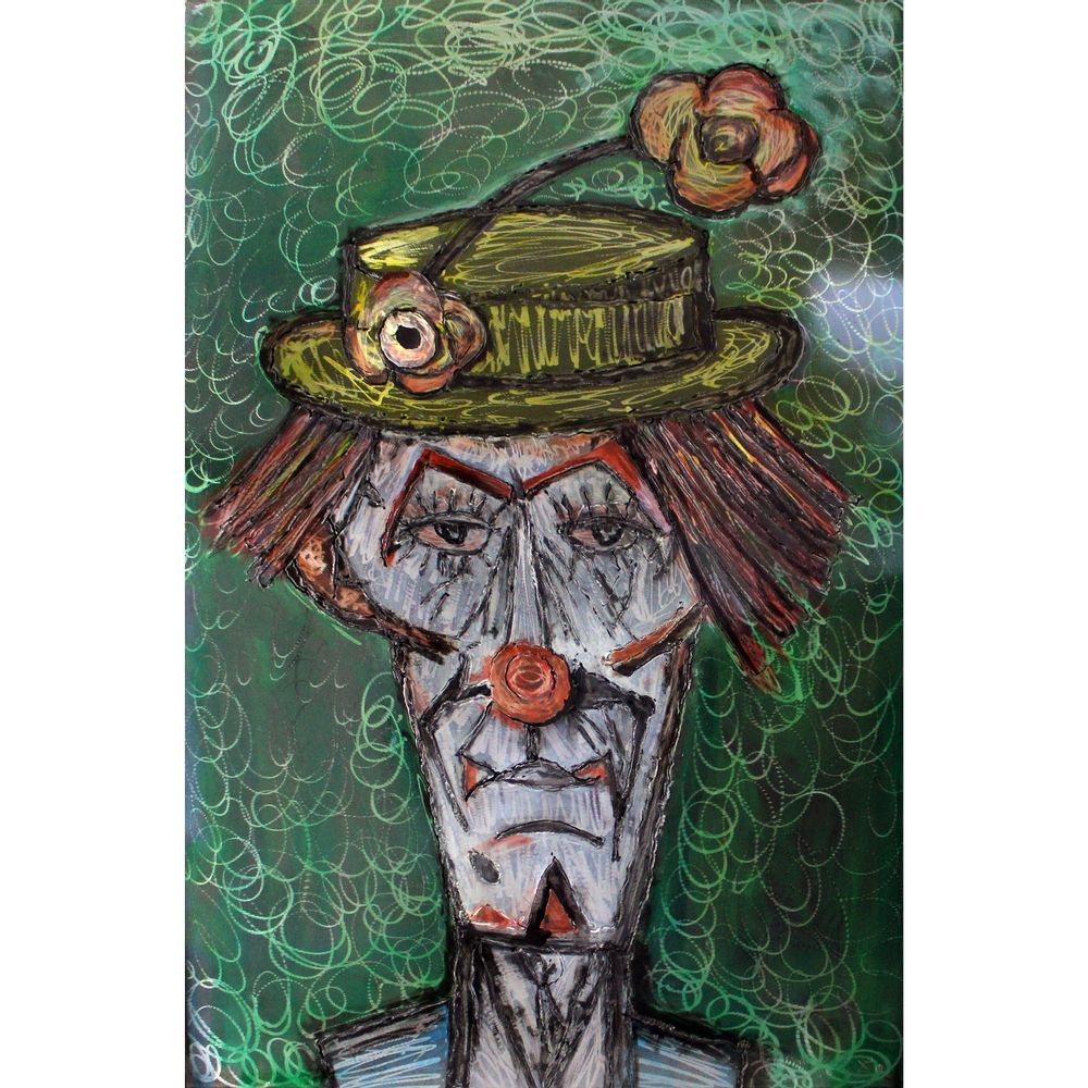 Tableaux - Tableau métal Hommage à Bernard Buffet - Clown Vert - PHILIPPE BUIL SCULPTEUR