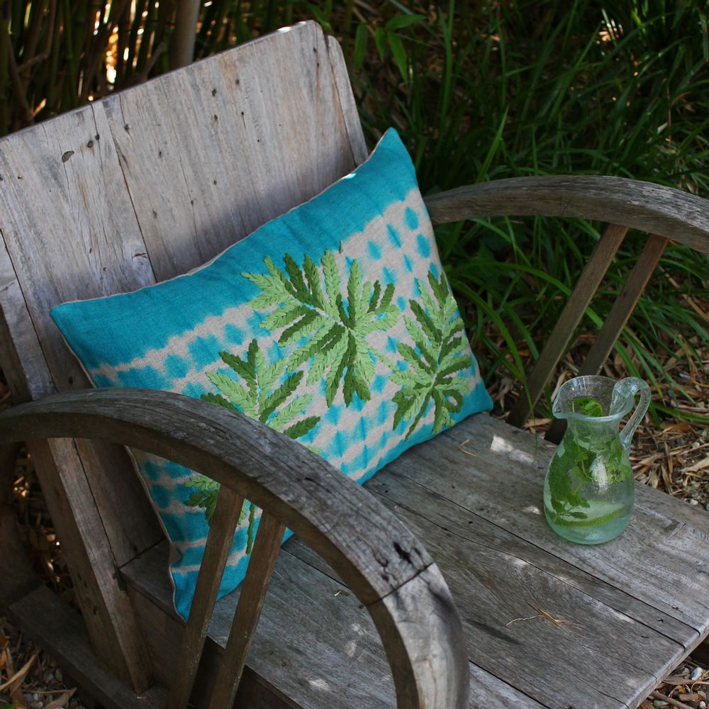 Fabric cushions - Embroidered linen cushion Tie & Dye Tropical - EN FIL D'INDIENNE...