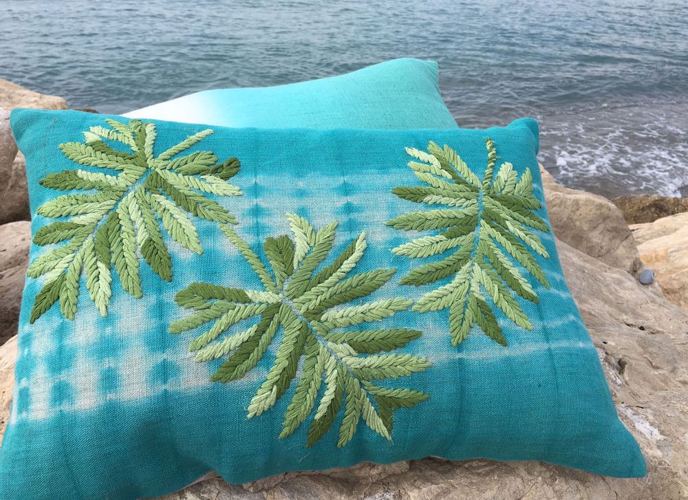 Fabric cushions - Embroidered linen cushion Tie & Dye Tropical - EN FIL D'INDIENNE...