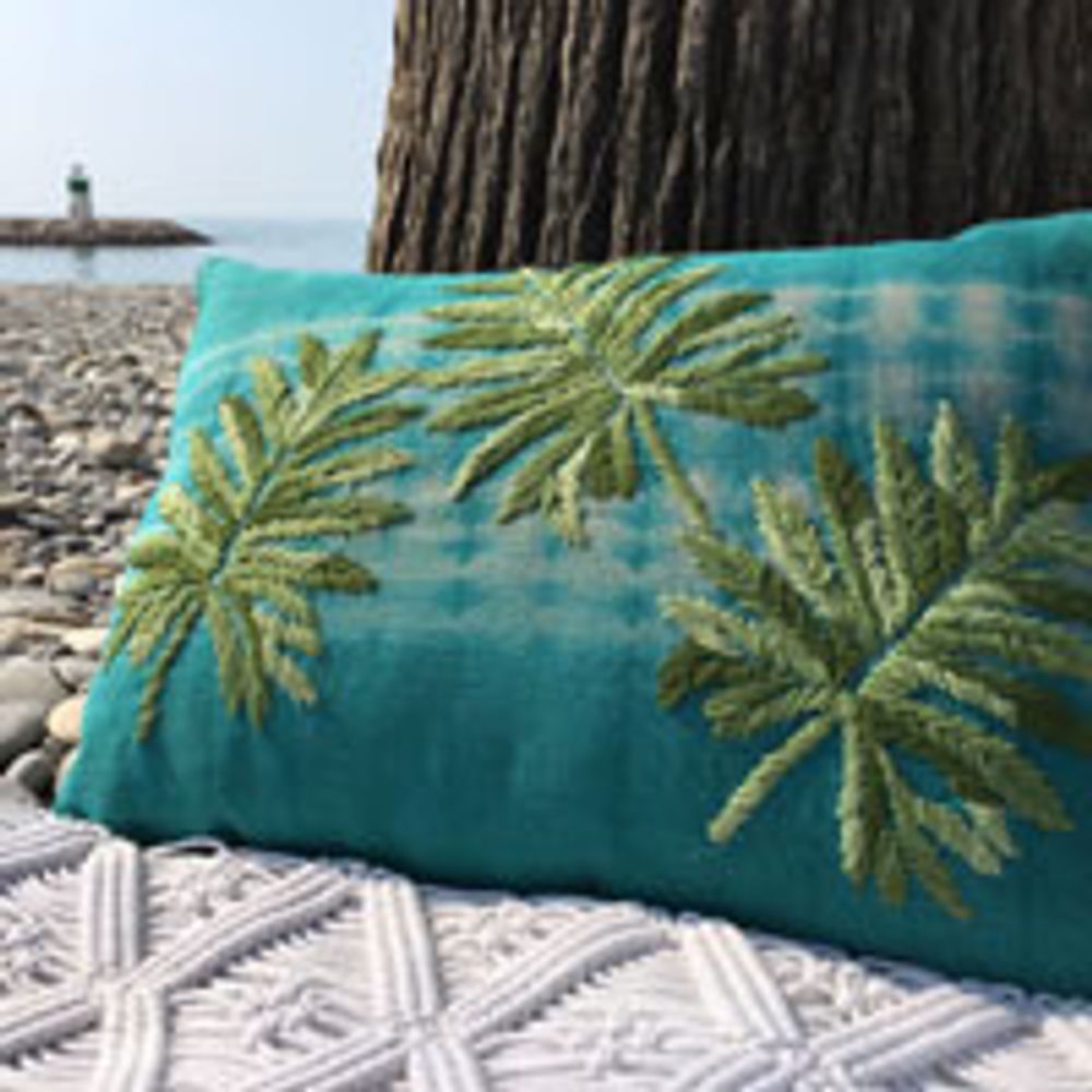 Fabric cushions - Embroidered linen cushion Tie & Dye Tropical - EN FIL D'INDIENNE...