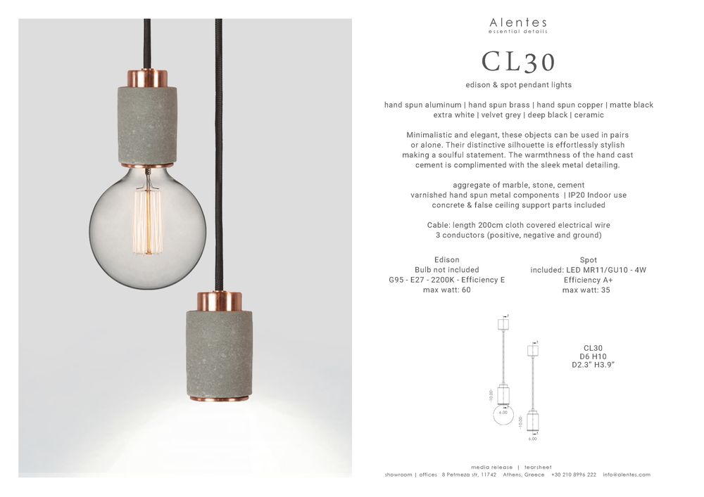 Design objects - CL30 Pendant Light - edison & spotlight - ALENTES
