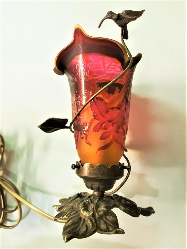 Lampes de table - Lampes en verre gravé, style Gallé, Art Nouveau, verre gravé multicouches - TIEF