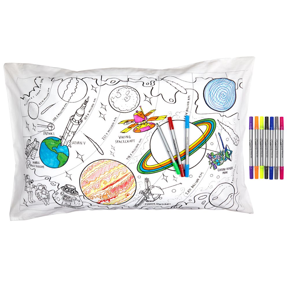 Children's arts and crafts - colour-in space explorer pillowcase - EATSLEEPDOODLE