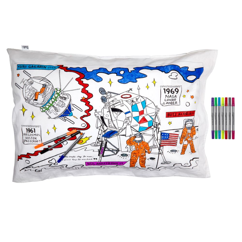 Children's arts and crafts - colour-in space explorer pillowcase - EATSLEEPDOODLE