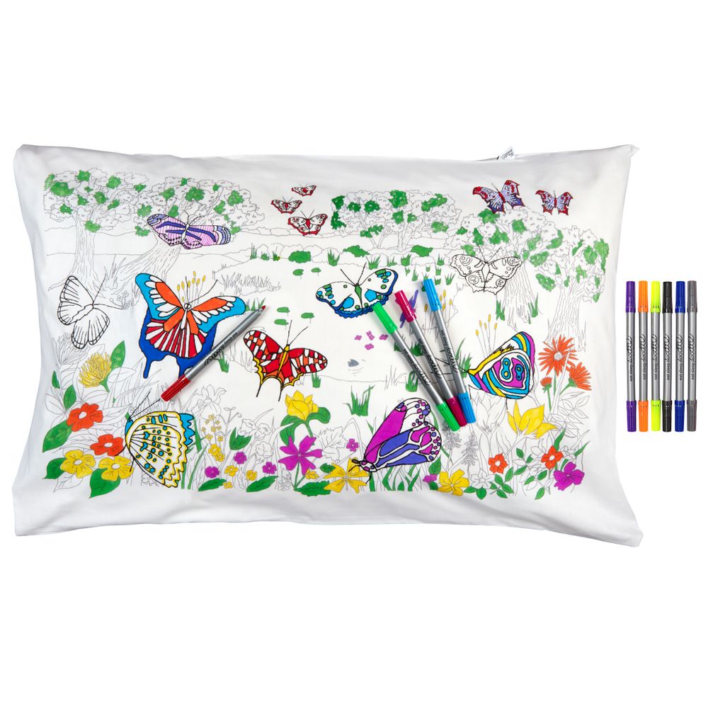 Children's arts and crafts - colour-in butterfly pillowcase - EATSLEEPDOODLE