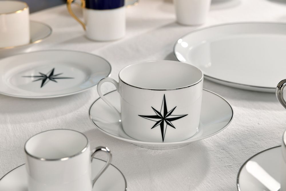 Tasses et mugs - Le déjeuner ELEGANCE Rose des Vents platine brillant - ALAIN BABULE