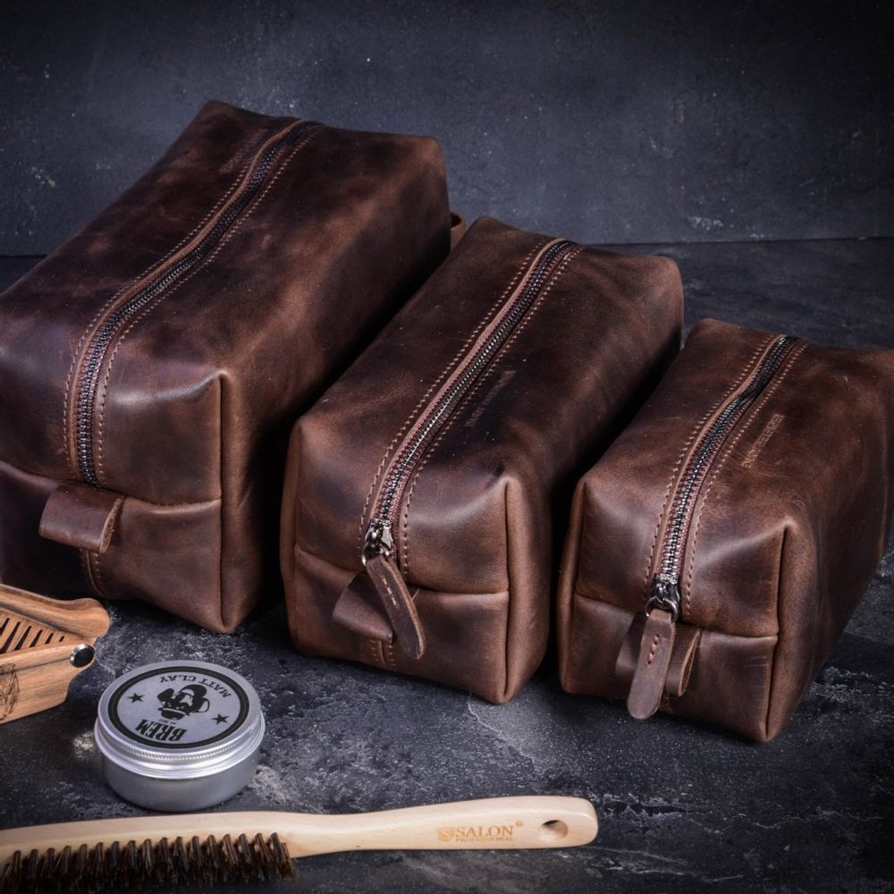 Petite maroquinerie - Trousse de toilette en cuir, fait main - ENJOYTHELEATHER