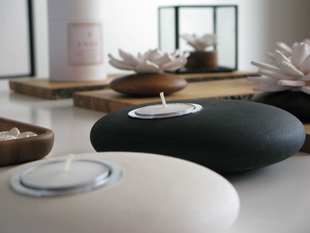 Other office supplies - Candle Holder, Pebble Shape - Black stone - ANOQ