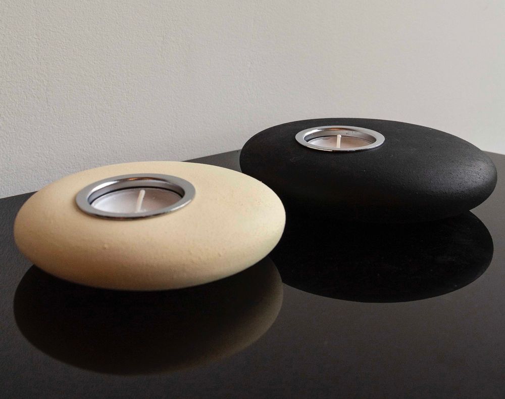 Other office supplies - Candle Holder, Pebble Shape - Black stone - ANOQ