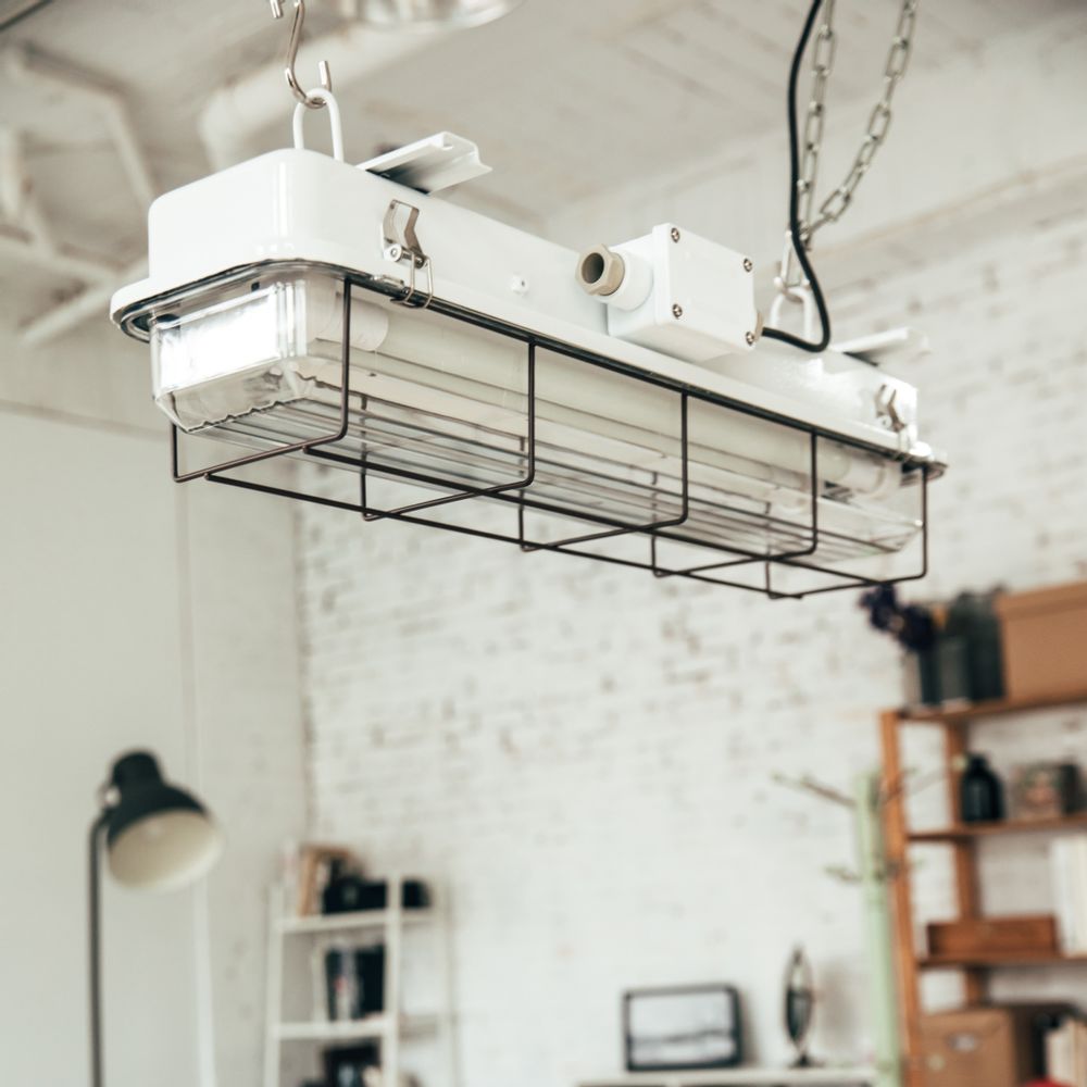 Hanging lights - Caged Industrial Strip Light - 4ft Matte Black - NOOK LONDON