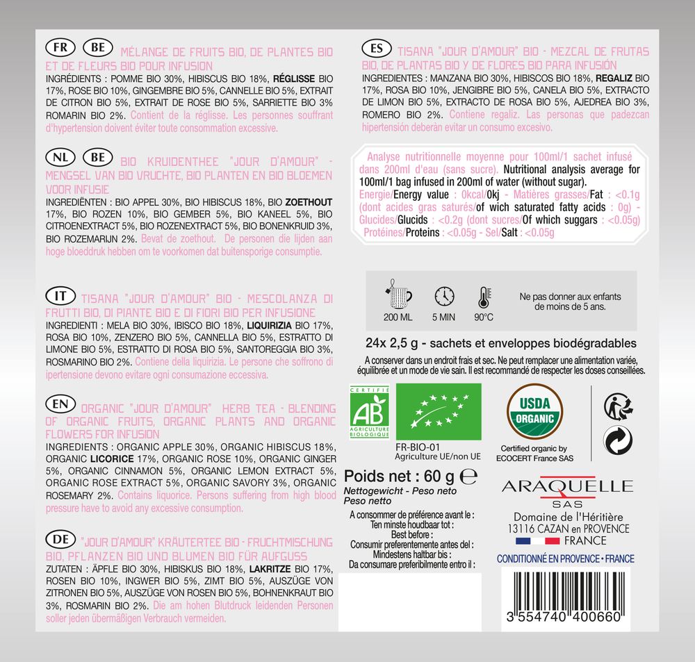 Café et thé - Tisane Jour d'Amour Biologique - PROVENCE D ANTAN