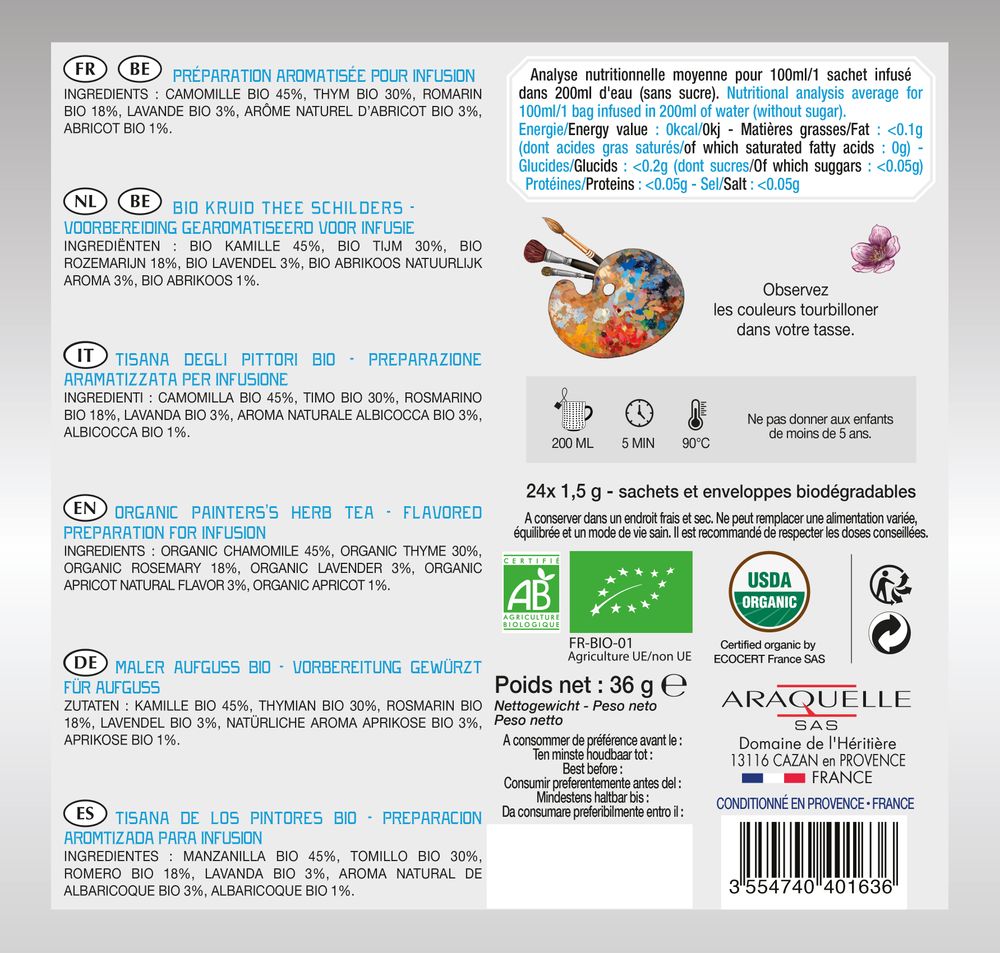 Café et thé - Tisane des Peintre Biologique - PROVENCE D ANTAN