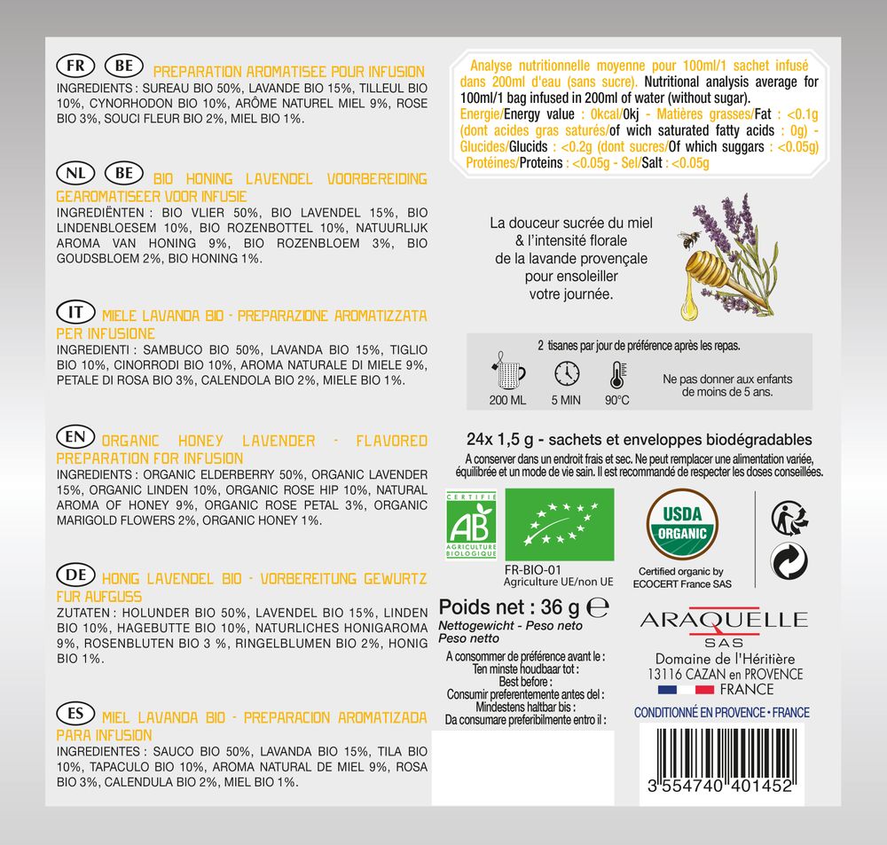 Coffee and tea - Organic Honey Lavender Herbal tea - PROVENCE D ANTAN
