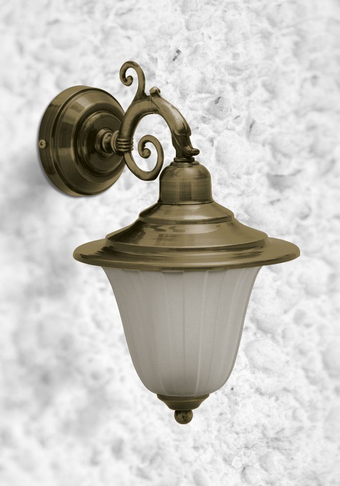 Outdoor wall lamps - Brass Dolphin arm wall light applique with frosted glass 307 - ANDROMEDA LIGHTING