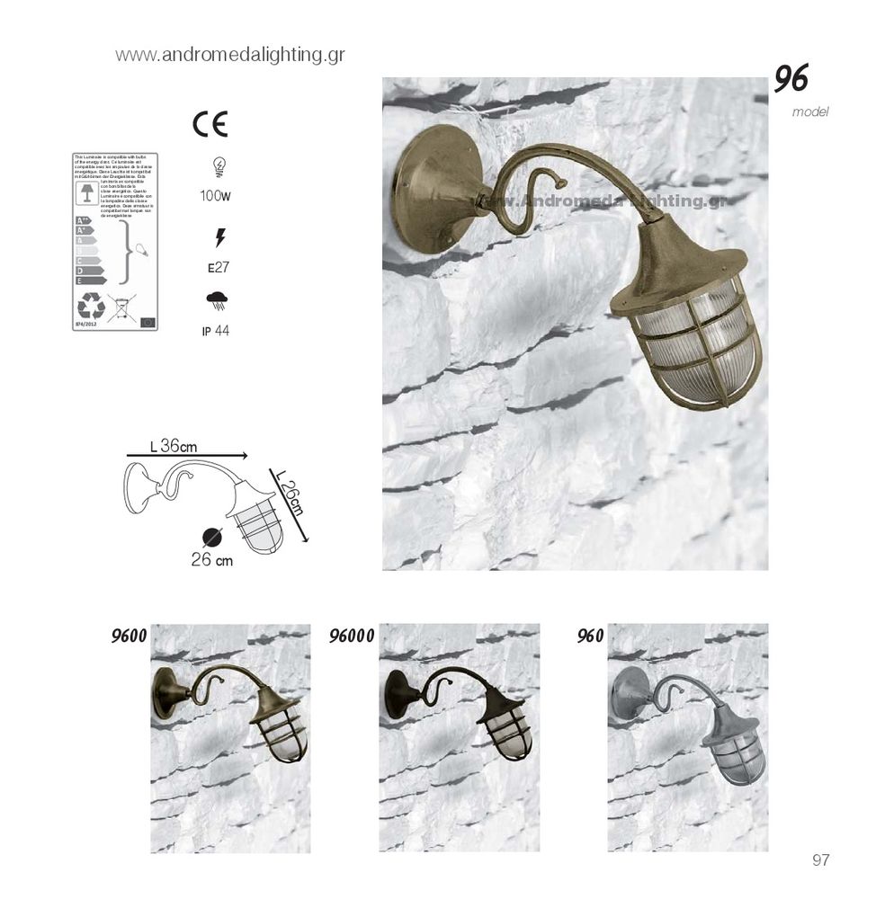 Appliques - Applique murale avec rosace en laiton et bras en laiton et lumière de cloison 96 - ANDROMEDA LIGHTING