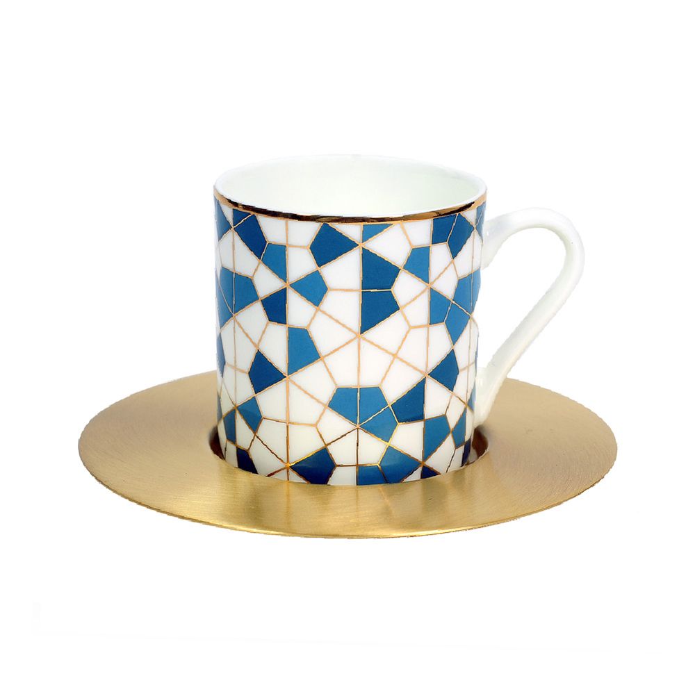 Mugs - Set of 6 Espresso with Brass Saucer - ZARINA