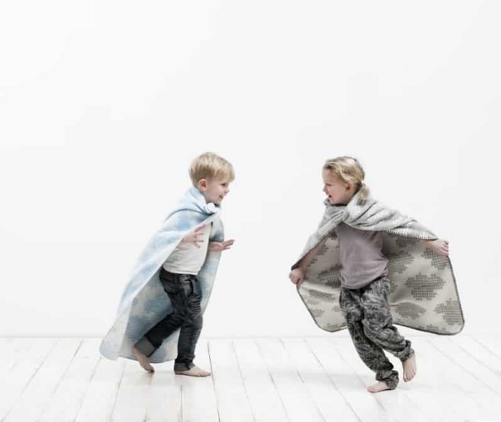 kids linen - GREY AND WHITE BABY BLANKET WITH CLOUDS DESIGN - FABGOOSE