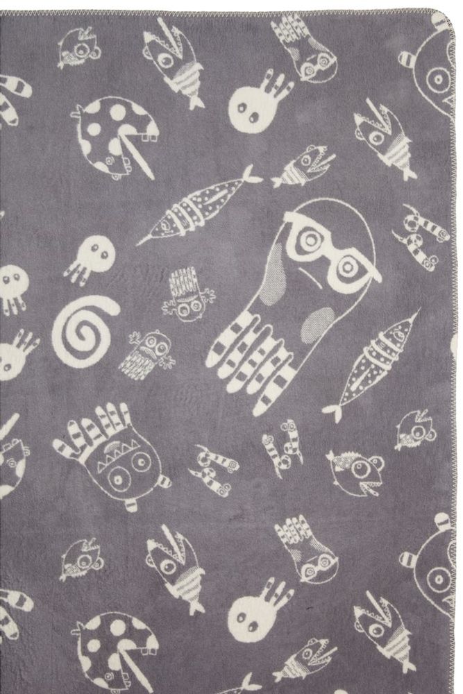 Linge de lit enfant - SEA WORLD BLANKET GREY / OFFWHITE - FABGOOSE
