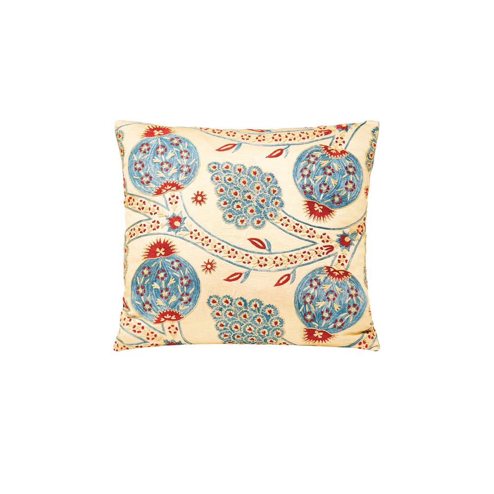 Cadeaux - Pomegranate Blue Floral Design Silk Suzani Cushion - HERITAGE GENEVE