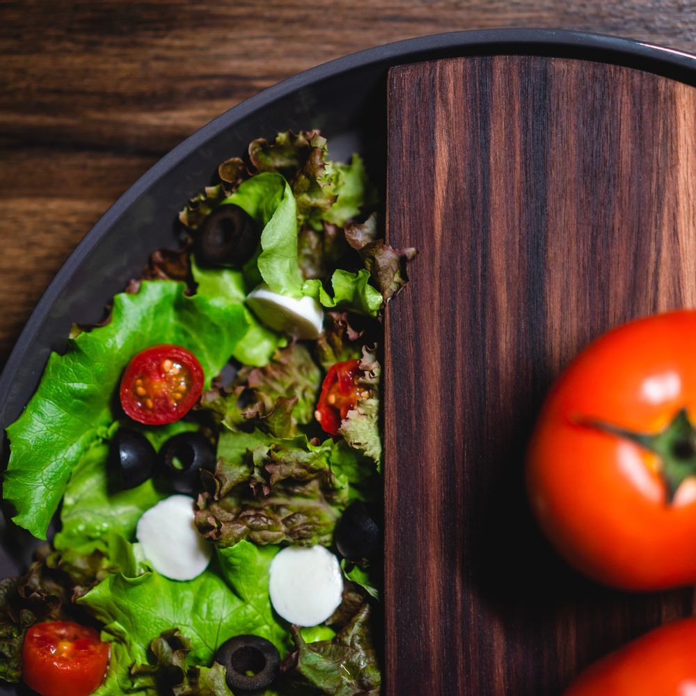 Platter and bowls - Eclipse Round Serving Platter with Wood (Charcoal) - BOMSHBEE