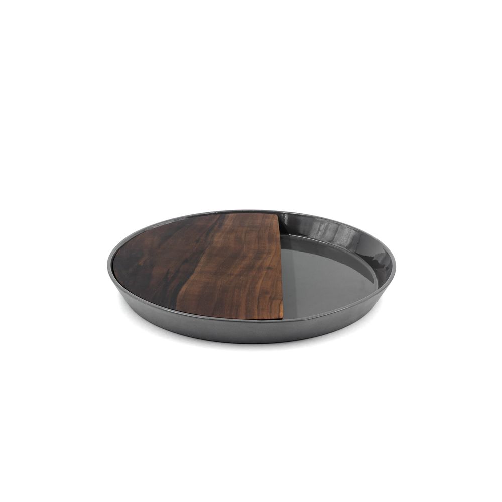 Platter and bowls - Eclipse Round Serving Platter with Wood (Charcoal) - BOMSHBEE
