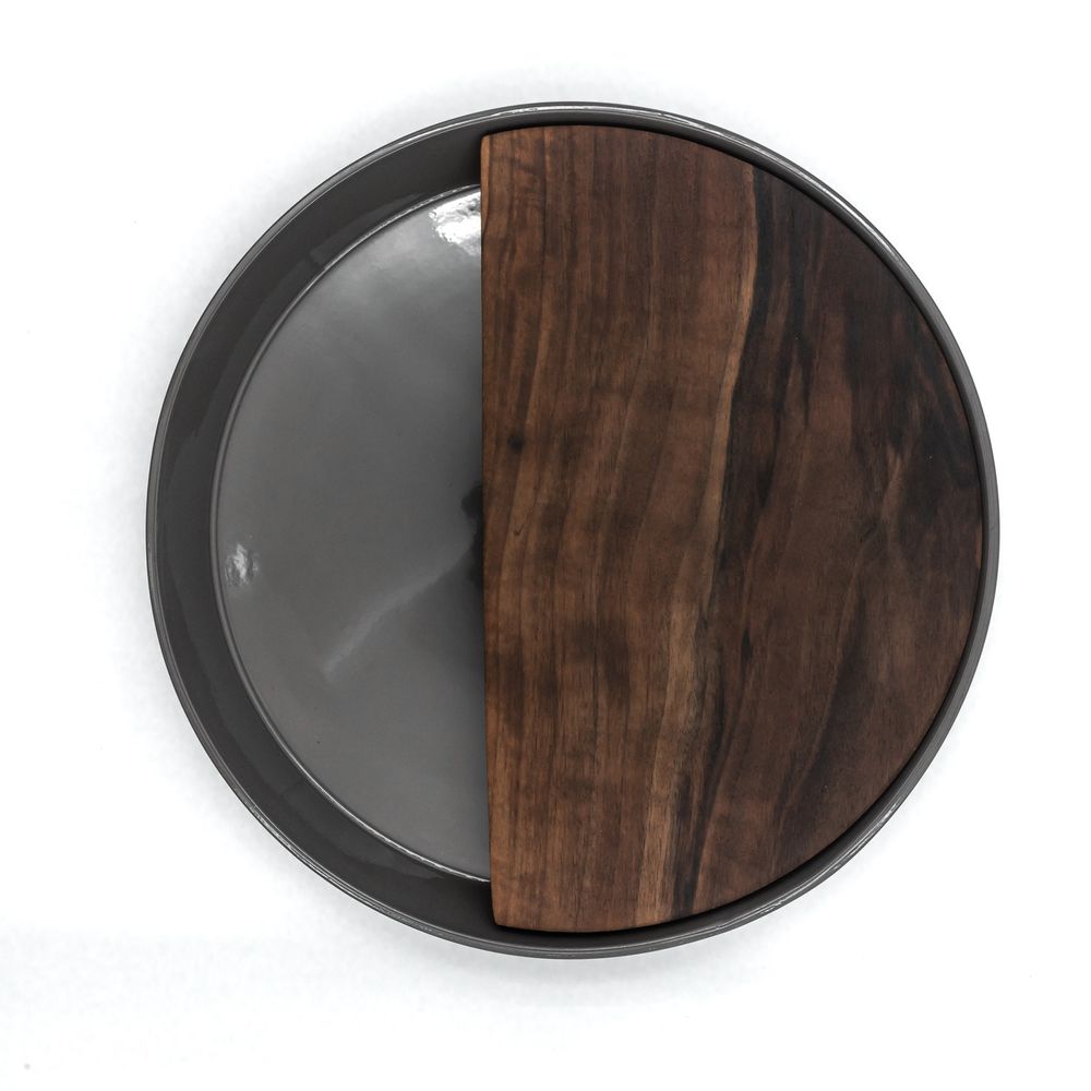 Platter and bowls - Eclipse Round Serving Platter with Wood (Charcoal) - BOMSHBEE