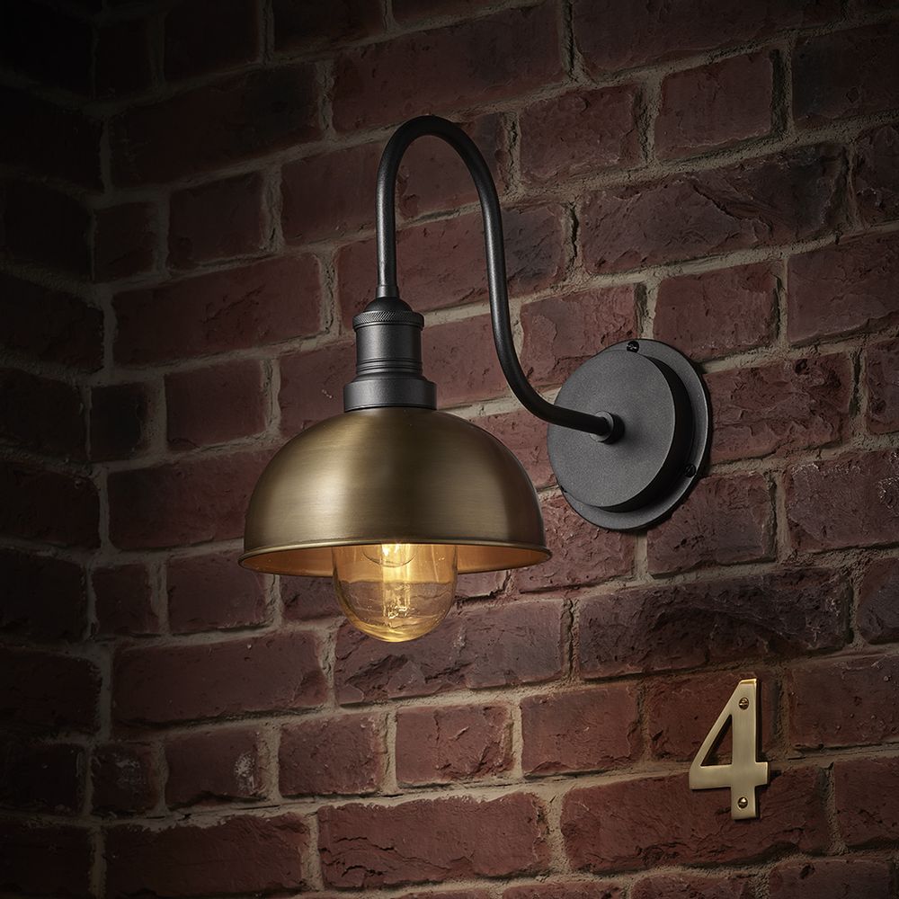 Outdoor wall lamps - Swan Neck Outdoor & Bathroom Dome Wall Light - 8 Inch - INDUSTVILLE