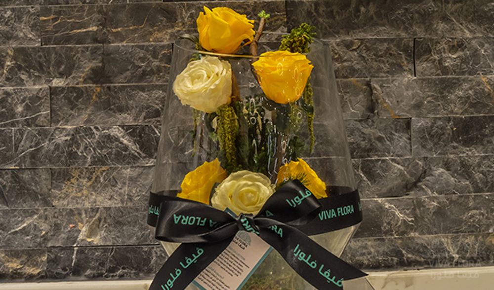 Décorations florales - Vase haché à thème jaune - VIVA FLORA
