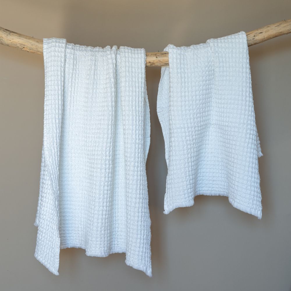 Serviettes de bain - Serviette de toilette coton Waffle blanche - MAISON D'ÉTÉ