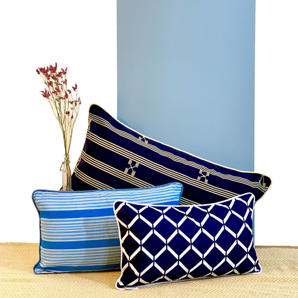 Fabric cushions - Blue cushions woven in Ivory Coast - COUSSIN D'AFRIQUE