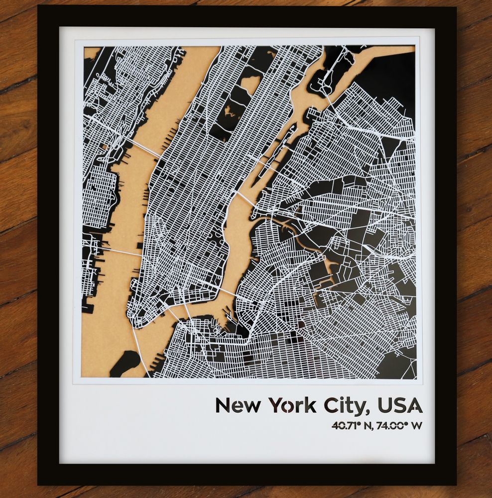 Other wall decoration - 3D Laser cut map - New York - DEMURIN STUDIO - CARTES GEO 3D