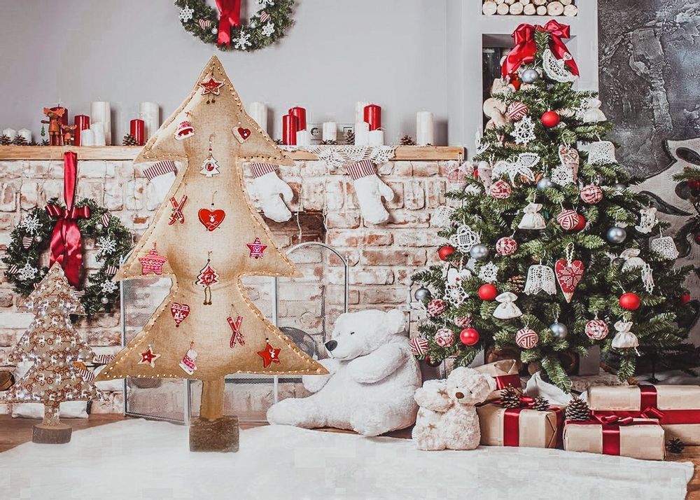 Décorations pour tables de Noël - Sapin de noël lumineux toile de jute avec sujets - MX HOME