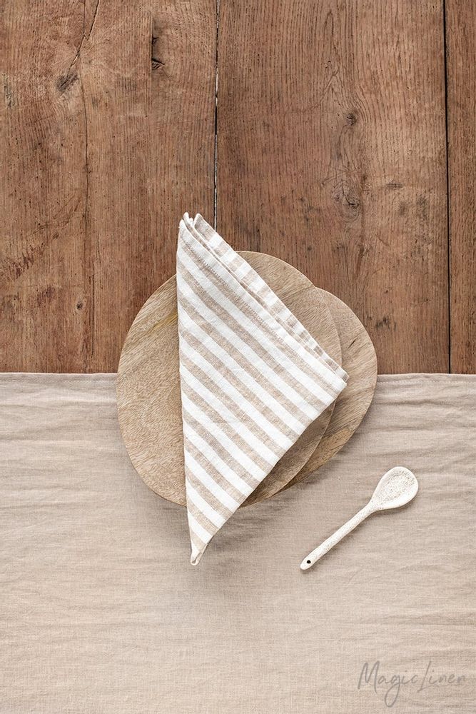 Napkins - Natural Striped linen napkin - MAGICLINEN