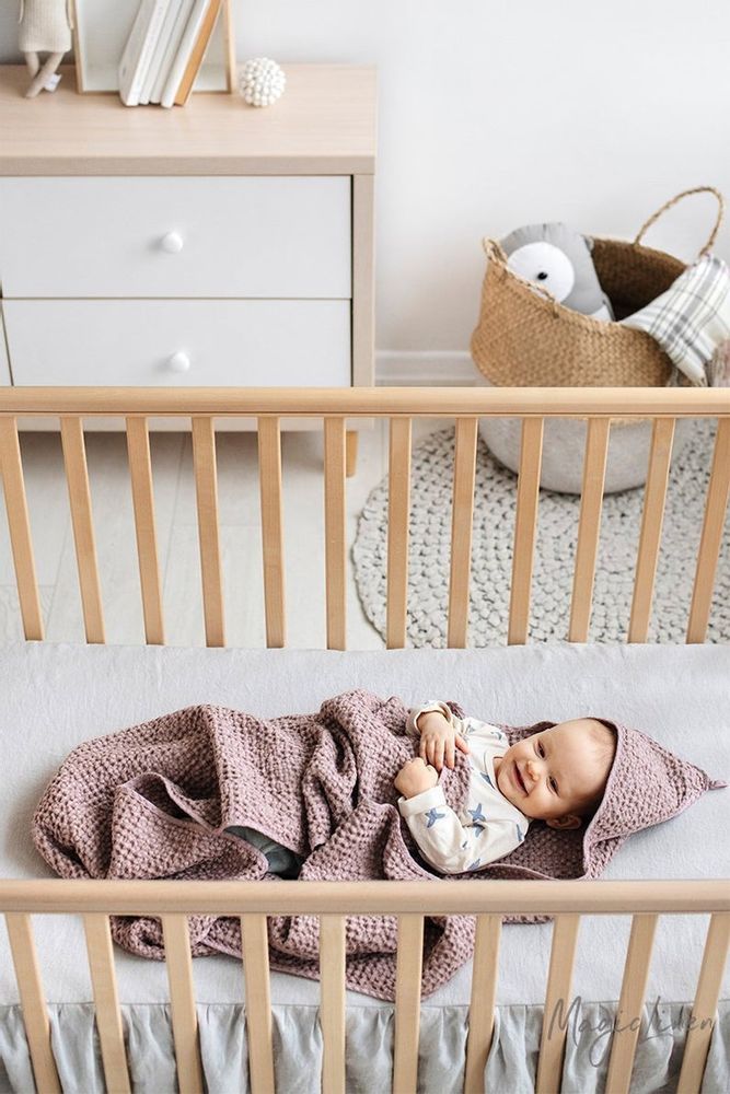 Children's bathtime - Waffle Weave Hooded Linen Baby Towel in Woodrose - MAGICLINEN