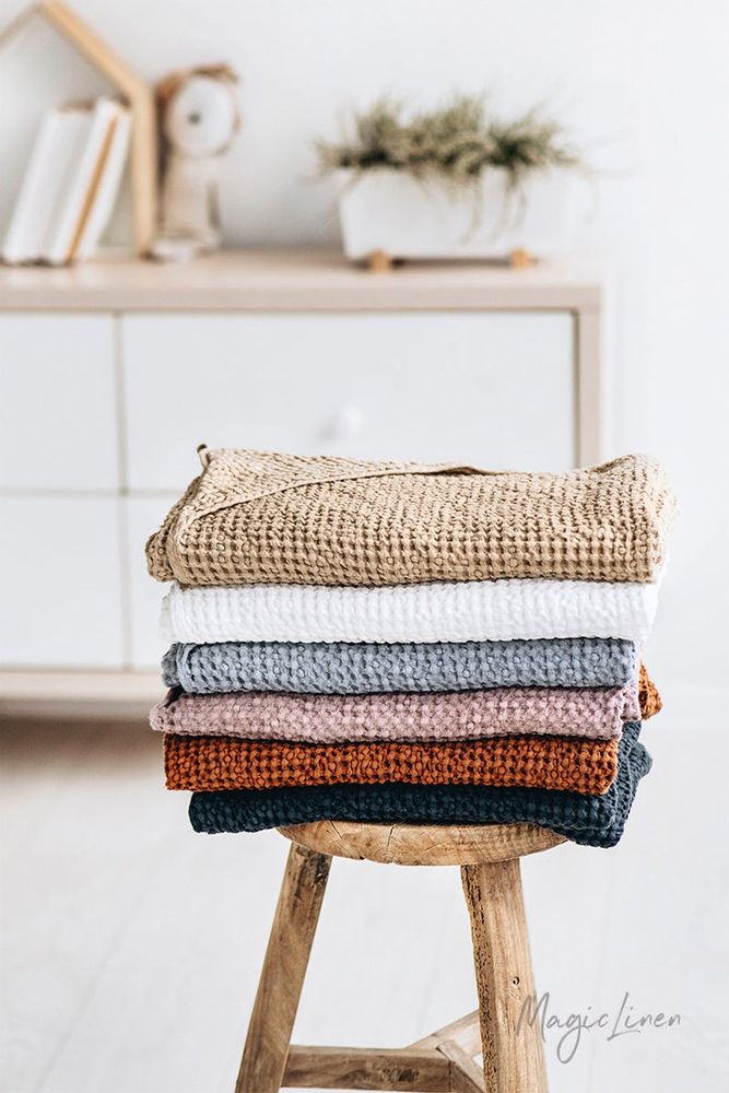 Children's bathtime - Waffle Weave Hooded Linen Baby Towel in Woodrose - MAGICLINEN