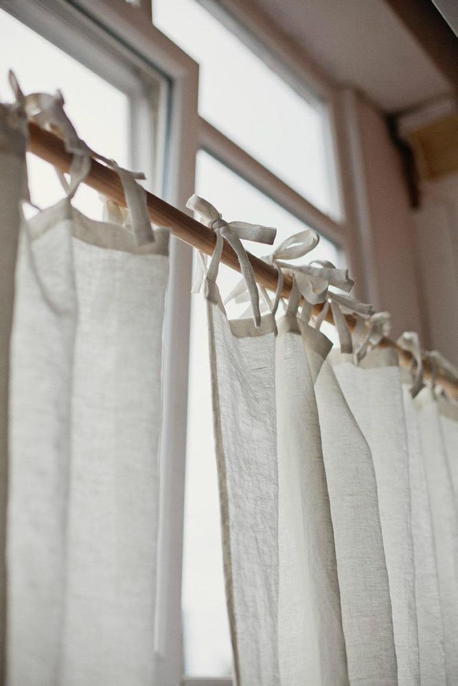 Curtains and window coverings - Tie top linen curtain panel in various colours - MAGICLINEN