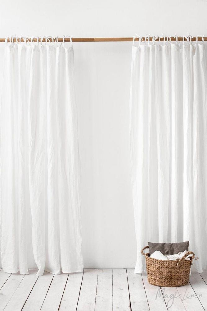 Curtains and window coverings - Tie top linen curtain panel in various colours - MAGICLINEN