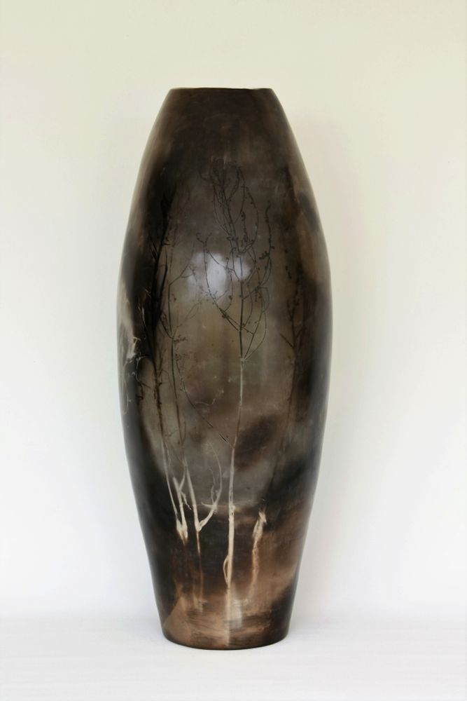 Vases - Large smoke-fired vases with plant prints. Aster, Wabi Kusa, Silva. - MARIE-ANNICK LE BLANC CERAMICS