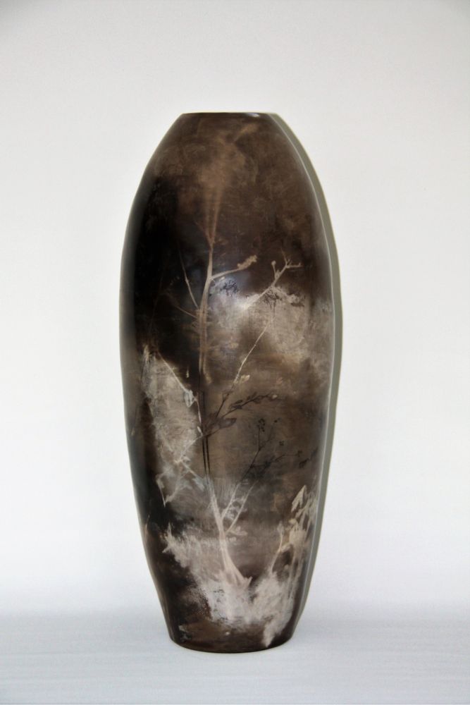 Vases - Large smoke-fired vases with plant prints. Aster, Wabi Kusa, Silva. - MARIE-ANNICK LE BLANC CERAMICS