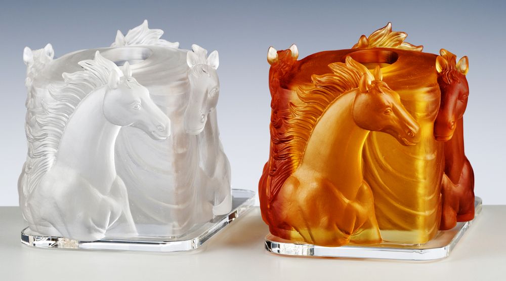 Verre d'art - BOÎTE À SERVIETTE CHEVAUX - CRISTAL DE PARIS