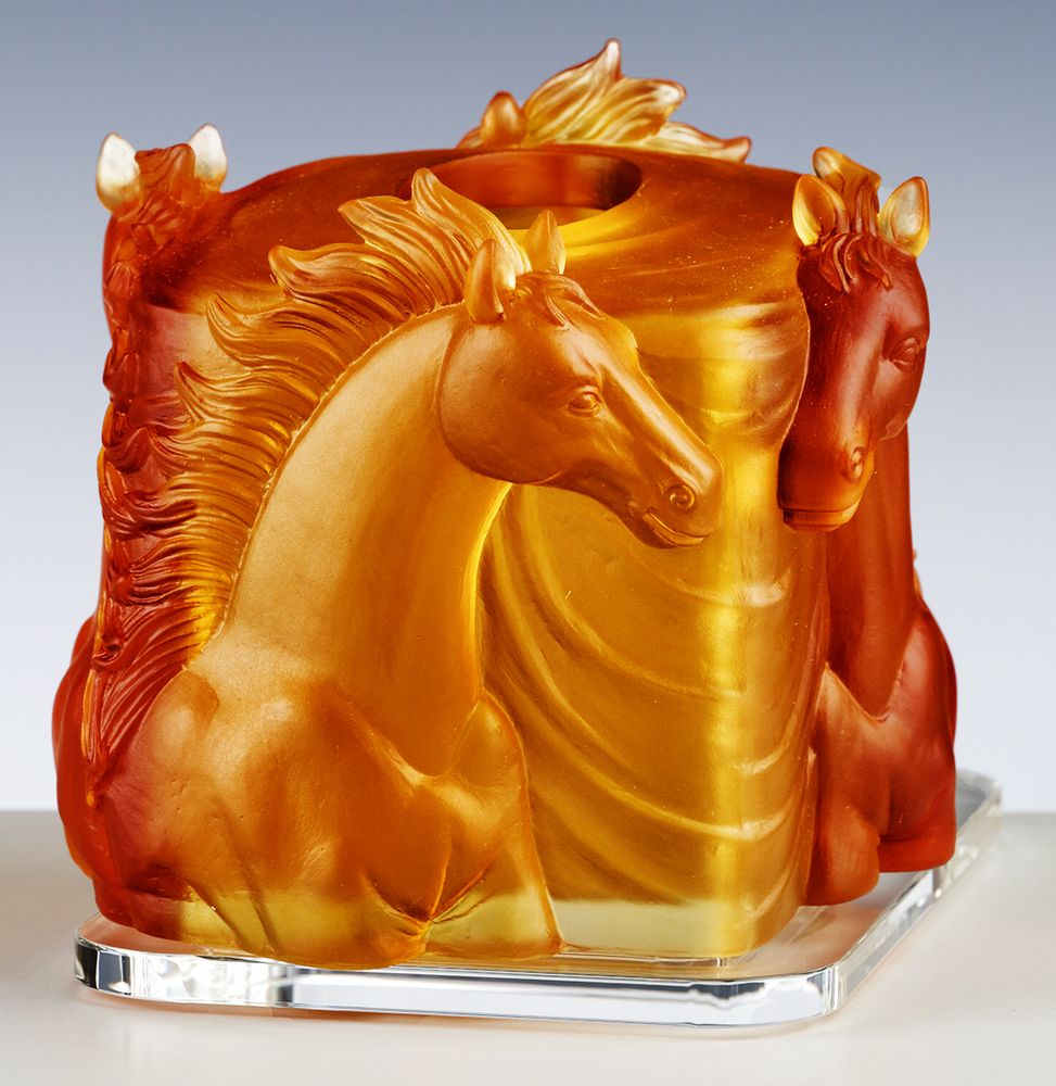 Verre d'art - BOÎTE À SERVIETTE CHEVAUX - CRISTAL DE PARIS