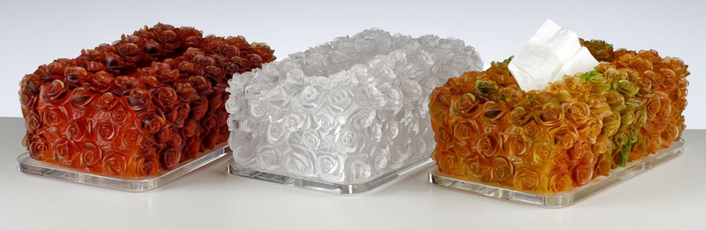 Art glass - RECTANGULAR TOWEL BOX LES ROSES - CRISTAL DE PARIS
