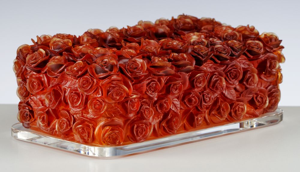 Art glass - RECTANGULAR TOWEL BOX LES ROSES - CRISTAL DE PARIS