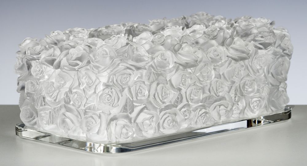Art glass - RECTANGULAR TOWEL BOX LES ROSES - CRISTAL DE PARIS