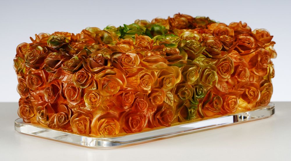 Art glass - RECTANGULAR TOWEL BOX LES ROSES - CRISTAL DE PARIS