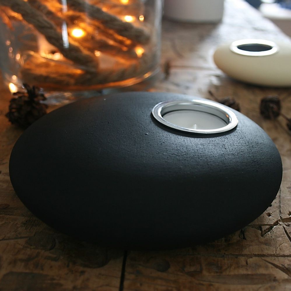 Other office supplies - Candle Holder, Pebble Shape - Black stone - ANOQ