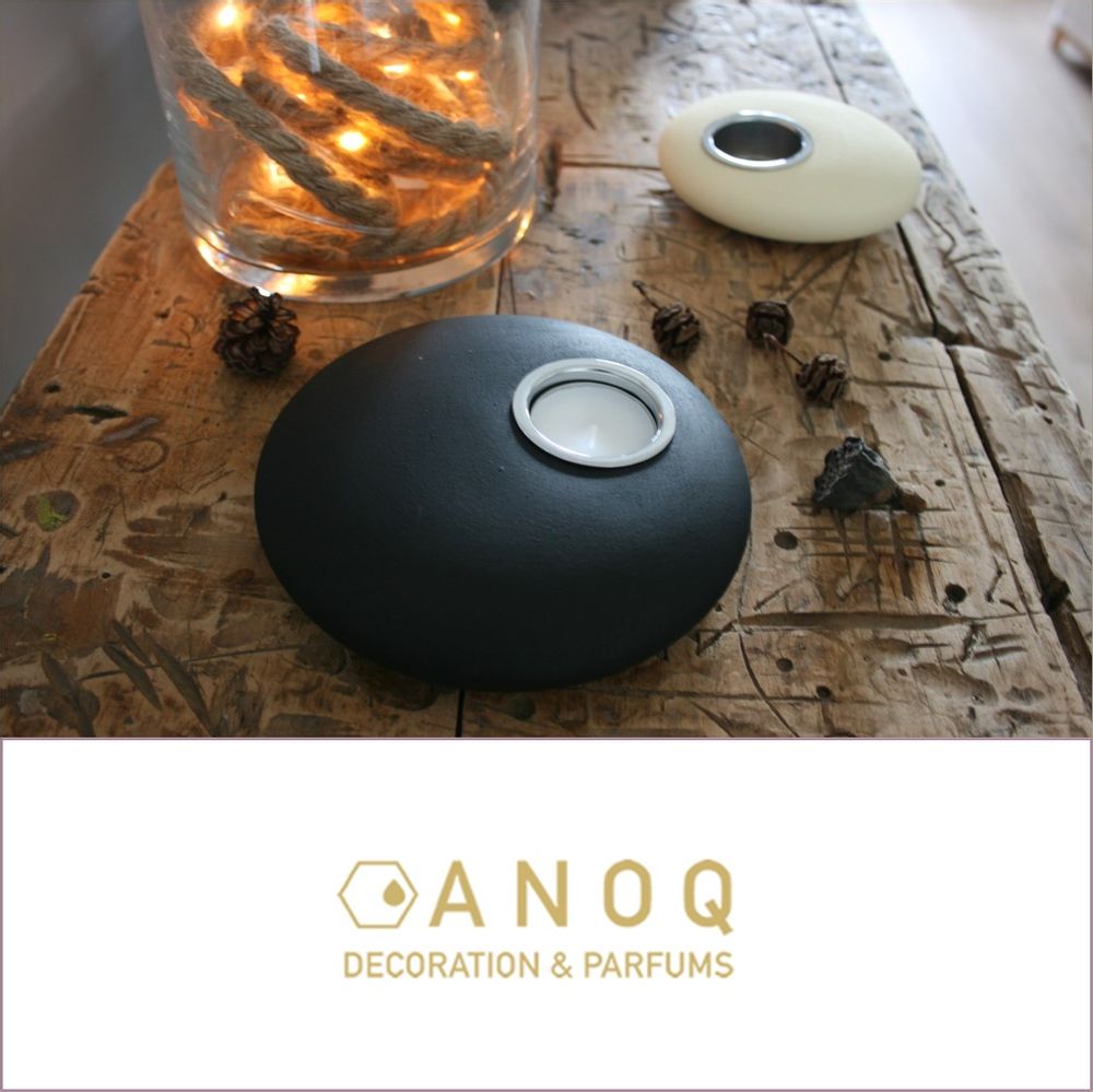 Other office supplies - Candle Holder, Pebble Shape - Black stone - ANOQ